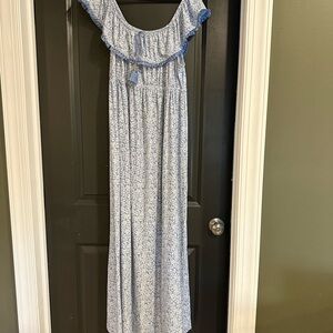 Maternity Blue Floral Off-Shoulder Maxi Dress